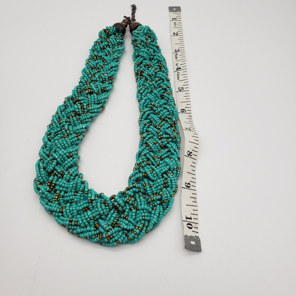 Seed Bead Collar Necklace Blue with Extender - Picture 7 of 8